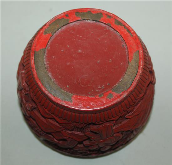 A Chinese cinnabar lacquer ovoid jar and cover, early 20th century, 10.5cm